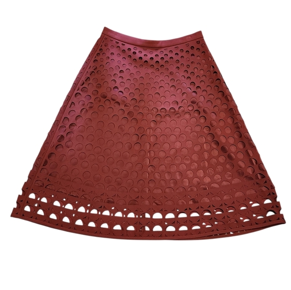 EUC J CREW BURGUNDY LASER CUT-OUT GEOMETRIC A-LINE MIDI SKIRT, SZ4 - Picture 10 of 14